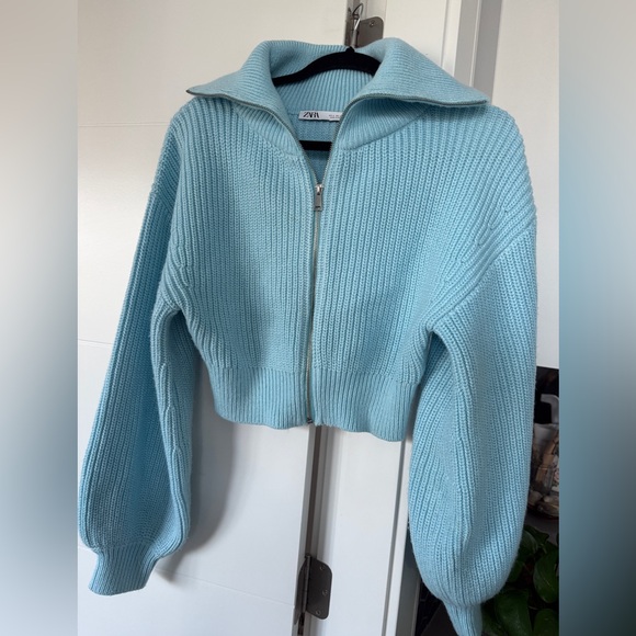Zara Sweaters - Zara Light Blue Zip-Up Cardigan